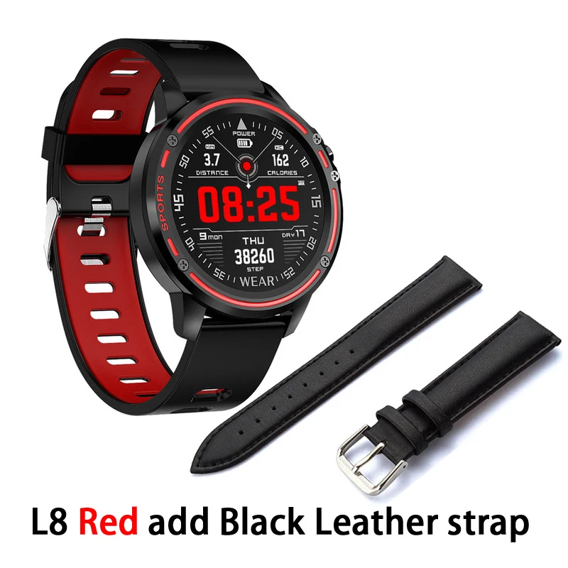 Смарт-часы L8 IP68 Водонепроницаемые Смарт-часы спортивные фитнес-трекер мужские Смарт-часы с ECG PPG Пульс артериального давления PK L5 KW10 - Цвет: R add black Leather