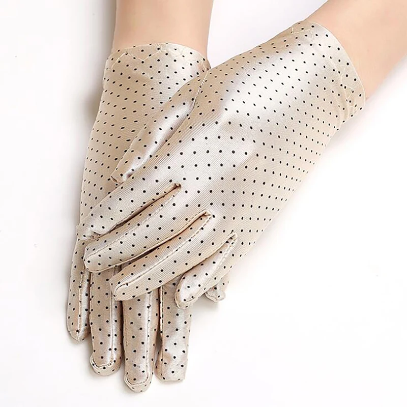 

Polka Dots Women Gloves Summer Spring Spandex Gloves Sunscreen Etiquette Fashion Short Glove High Elastic Thin Gloves