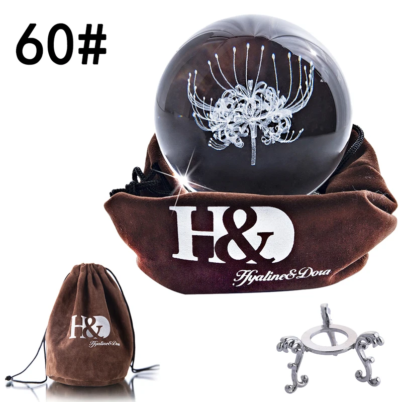 H& D 60 мм внутренняя резьба 3D цветок кристалл пресс-папье с подставкой фэншуй исцеляющий хрустальный шар Miniatur домашний декор креативный подарок