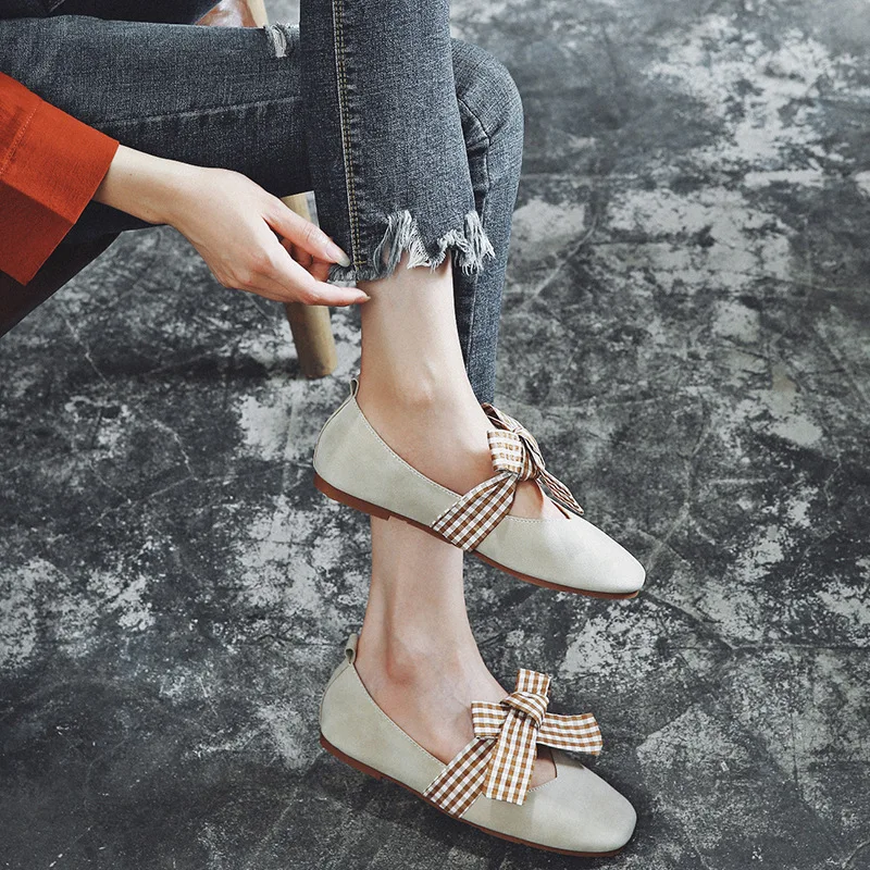 

Flat Keel Thin Shoes Women's 2018 New Style Versatile Korean-style Moccosins Women's Bow Square Head Low-Cut CHIC Shoes