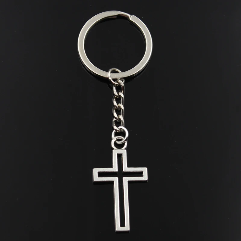 

Fashion Keychain 38x21mm Hollow Cross Silver Color Pendants DIY Men Jewelry Car Key Chain Ring Holder Souvenir For Gift