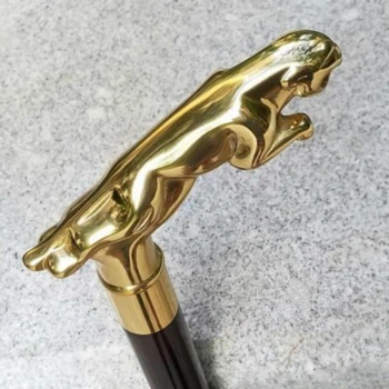 

Copper imported wooden Leopard head crutch stick gentleman leopard head old birthday gift stick old man cane walking
