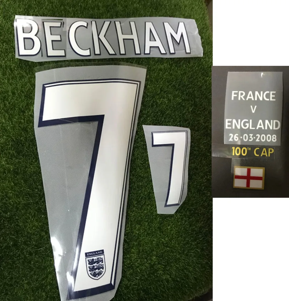 2008 Beckham Nameset с информацией о матче 100 год Англия-Франция 26 марта 2008 печать железная футбольная нашивка