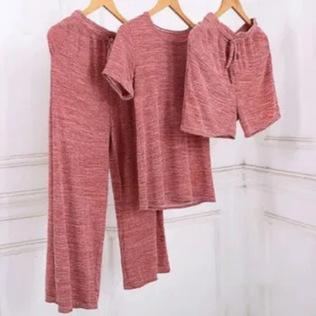 

Women's Cotton Pajamas Home Suit Pyjama Femme Comfortable Casual Wear Pijama Mujer 2020 Women's Summer Shorts Three-piece Set