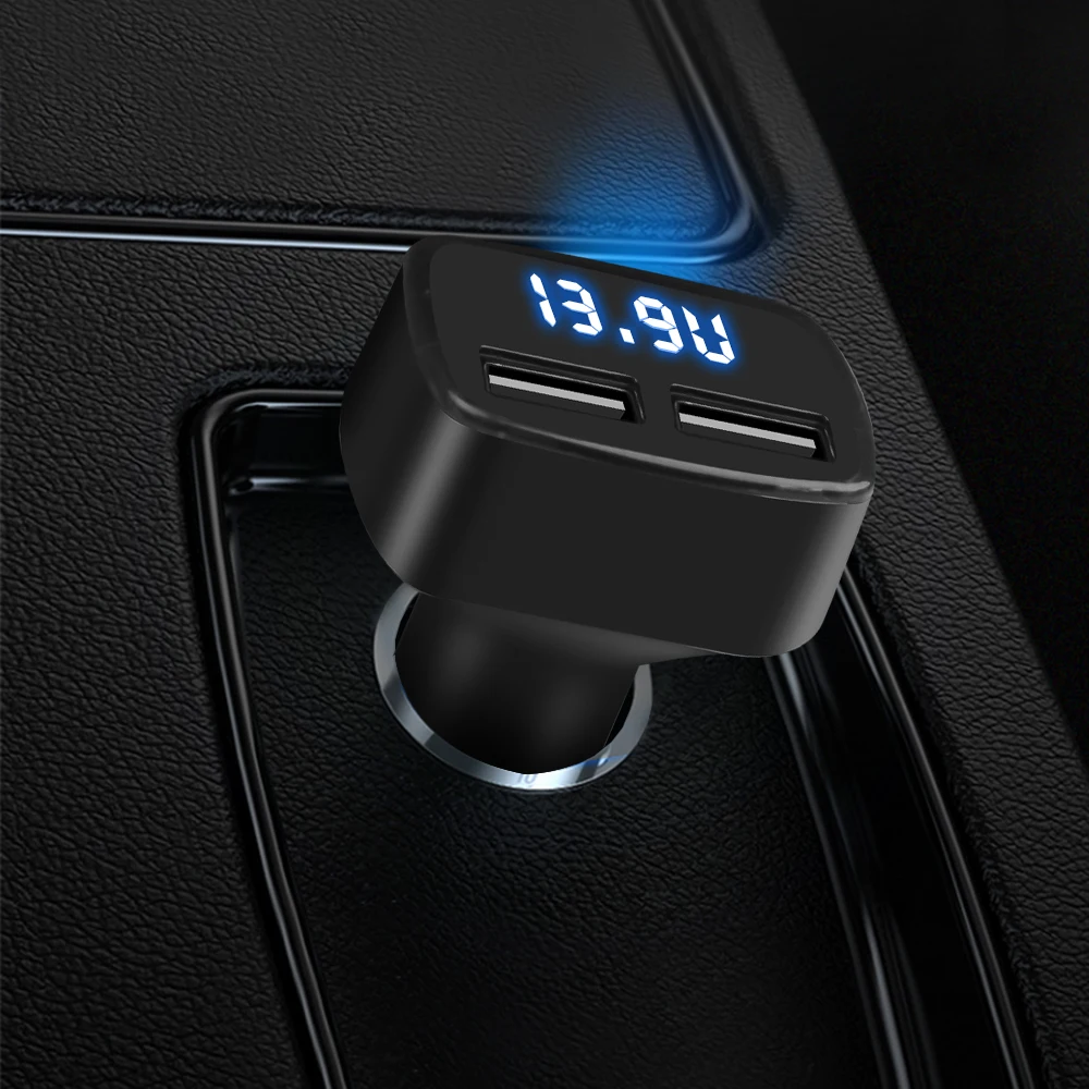 4 In 1 Car Charger Quick Charge 3.1A Dual Usb Lcd Display with Temperature/voltage/current Meter Tester Adapter Digital Display car charger