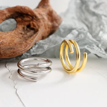 

Silvology 925 Sterling Silver Three Layer Line Rings Glossy Elegant Line Design Japan Korea Rings for Women 925 Festival Jewelry