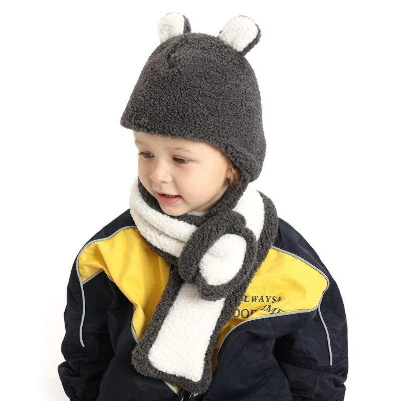Conjunto de guantes de felpa para bebé, gorro con orejeras de oso, bufanda cálida para pequeño, 1 Juego|Sets de sombreros, bufandas y guantes de niño| - AliExpress