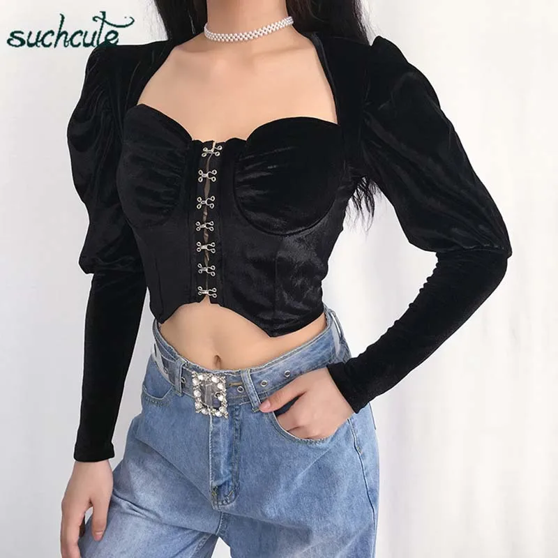 Black tee SUCHCUTE атласные футболки для женщин черный Modis дворец Longslive Harajuku Кнопка Готический Повседневный корейский стиль женские топы фестиваль - Цвет: Black tee