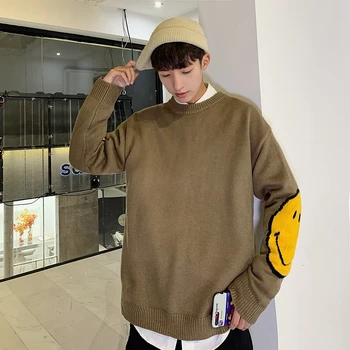 

2019 Winter New Korean Version Of The Trend Smiley Fashion Loose Wild Couple Knitted Casual Student Sweater