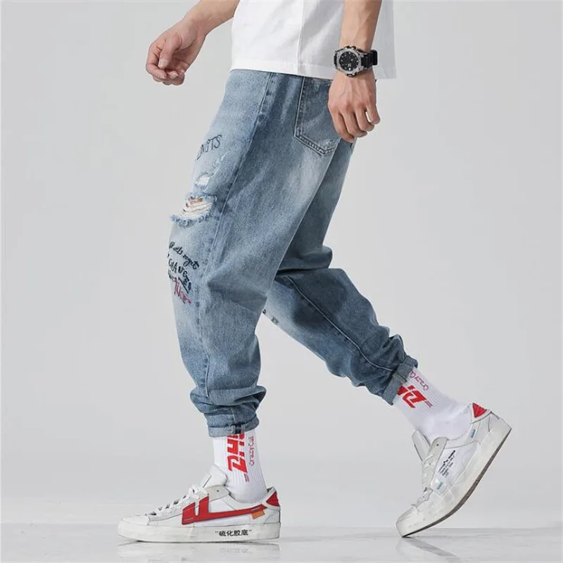 New Summer Jeans Embroidery Pants Jeans Fashion Casual Washed Ripped Distressed Holes Jeans Denim Trousers Ninth Pants