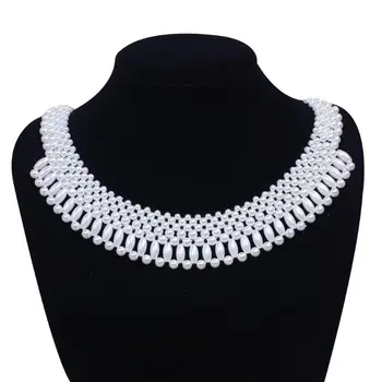 

Womens Detachable Vintage Blouse False Collar Handmade Woven Water Drop Imitation Pearl Pendant Jewelry Chunky Choker Necklace