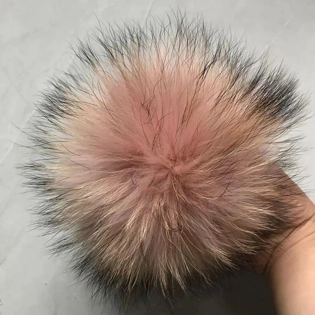 Nature Fur Pompom Fur Pom With Button DIY Fox Pompom Balls  Fur Pompon Fox Raccoon Pom Pom For Scarves Hats Bags  Accessories 