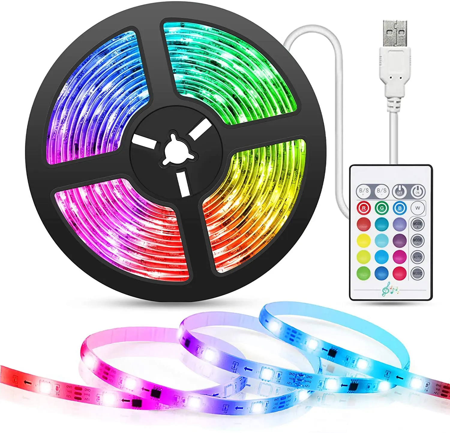 Led Strip Light Music Sync 5m Usb Powered Cuttable Remote Rgb 5050 Color Changing Tv Backlight For Home Decoration Pc Mirror Led Strips Aliexpress