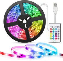 LED Strip Light Music Sync 5M USB Powered Cuttable Remote RGB 5050 Color Changing TV Backlight for Home Decoration PC Mirror
