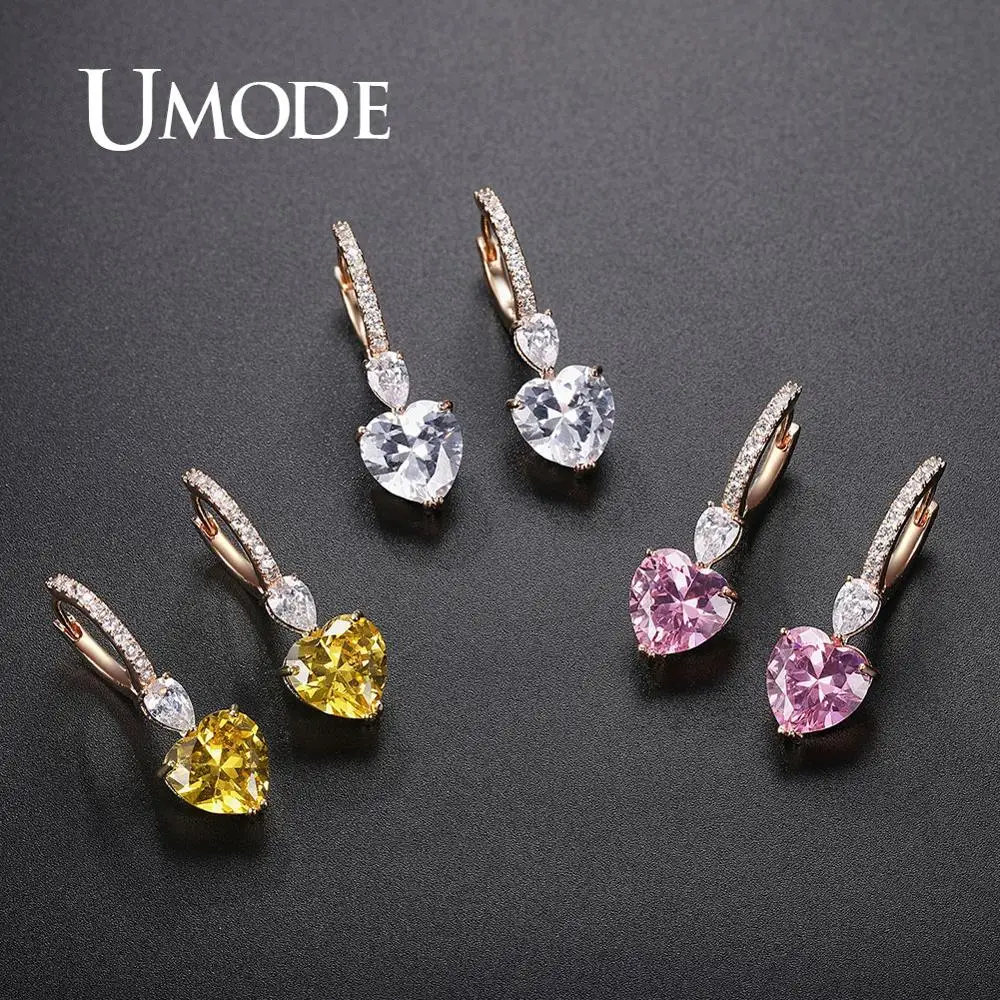 UMODE серьги-кольца с кубическим цирконием в форме сердца для женщин, красочные Роскошные обручи для помолвки, модные свадебные украшения, UE0610