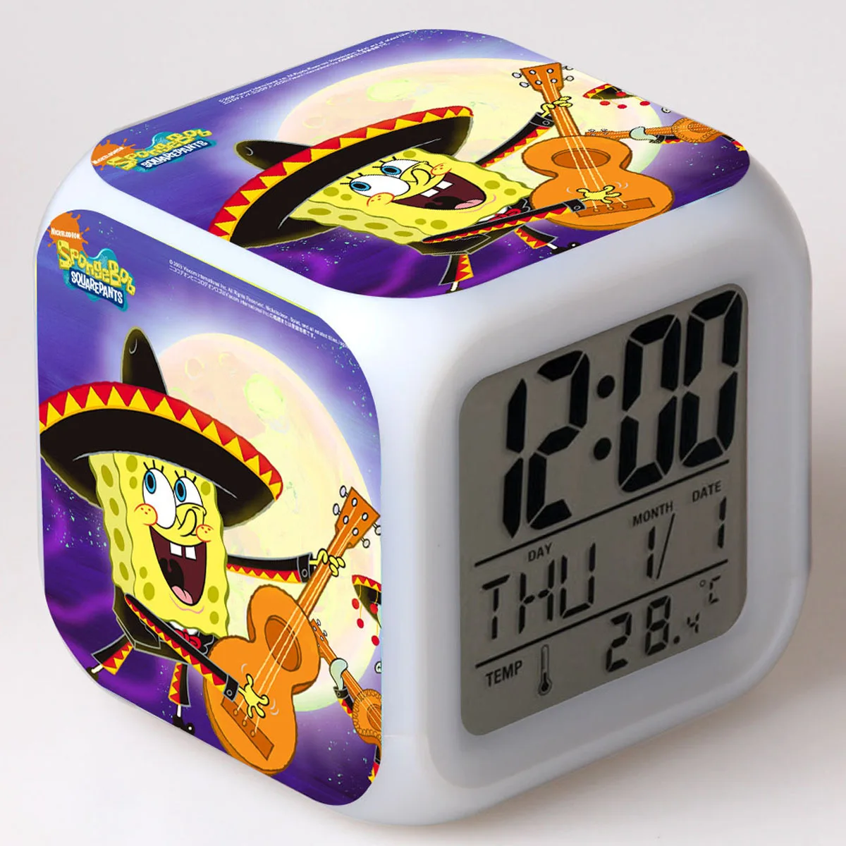 16 SpongeBob квадраты цифровой светодиодный детский будильник с 7 цветов изменить милый мультфильм 3D украшение спальня светодиодный настольные часы - Цвет: 16