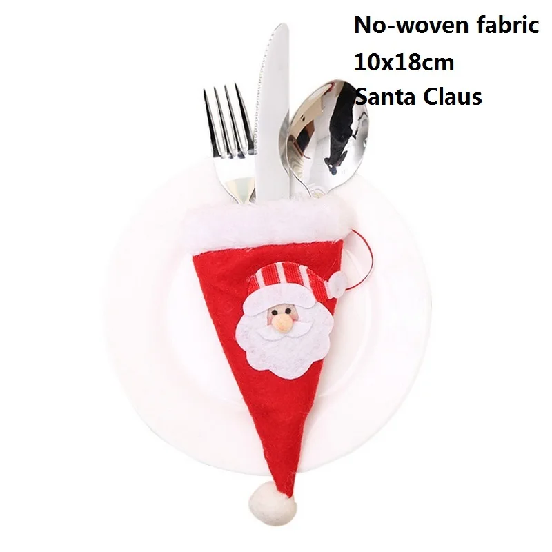 Christmas White Bow Linen Lace Tableware Silverwaser Holder Knife Fork Cover Xmas Ornament Dinner Table Decoration 1/2/4/6/10PCs