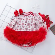 Рождественский Рисунок для малышей от 0 до 24 месяцев, комбинезон, юбка наряды одежда из хлопка, комплект одежды из 3 предметов для маленьких мальчиков и девочек