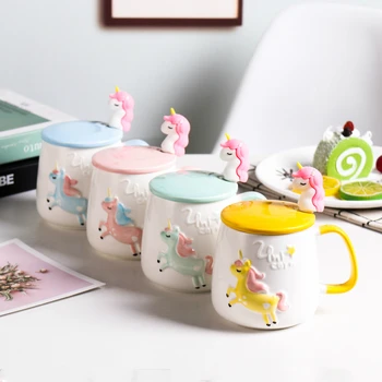 

400ml Cute Cartoon Unicorn Ceramic Mug Creative Unicorn Coffee Mug with Lid Spoon Gift Box Ladies Office Mug Milk Breakfast Cup