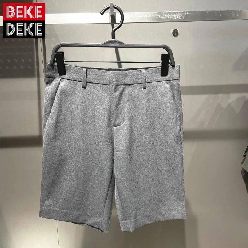 

Шорты мужские прямые до колен, приталенные повседневные, однотонные серые, с вышивкой, с карманами, в уличном стиле, лето