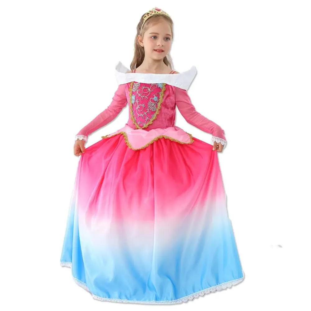 Платье принцессы Спящей красавицы Авроры для детей, праздничные платья для бала-маскарада, одежда для девочек