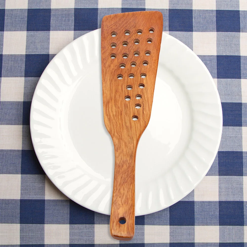 Filter Shovel Kitchen Cooking Tool Cookware Frying Steak Shovel Wooden Spatula Non-Stick Pan 24 Holes