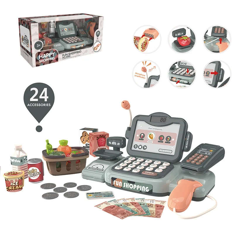 Girls Toys Children's cash register Pretend Play Electronic Scan Swipe The Card  Convenience Store Cashier Toys for Kids 6