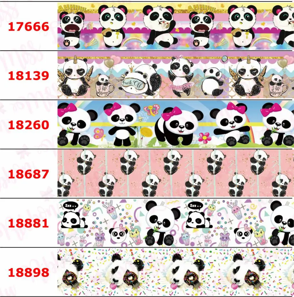16mm-75mm Cartoon Panda Printed Grosgrain/Elastic Ribbon Love Heart DIY Valentines Day Decor Hair Bowknot 50yards/roll
