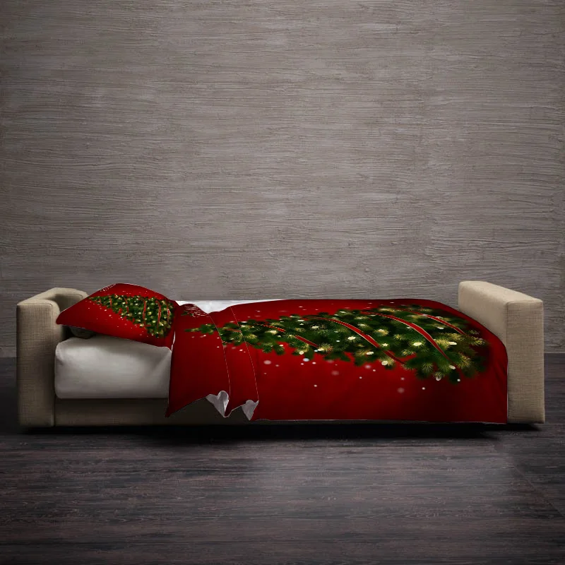2PC Christmas Tree Christmas Bells Stars Pattern Duvet Cover Pillow Case Quilt Cover Set Bedclothes Single Bedding Sets For Bed