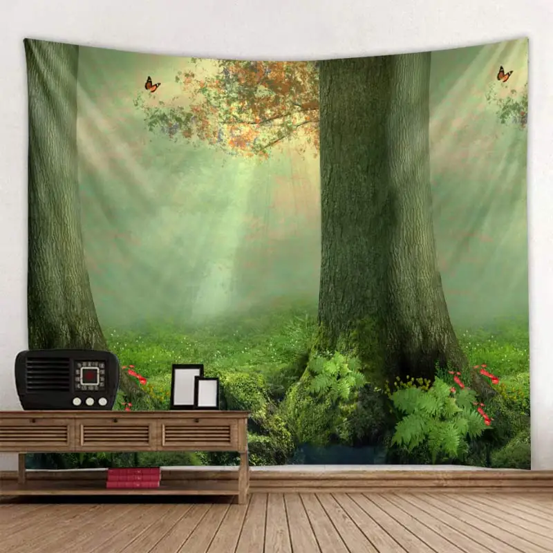 Лесной гобелен светящийся психоделический настенный красивый лес гобелен в стиле бохо домашний Настенный декор ткань большой размер