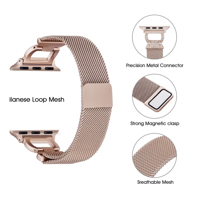 Миланский Браслет, Браслет с бриллиантами ремешок для наручных часов Apple Watch 38 мм, 42 мм, 40 мм 44 наручных часов iwatch серии 5/4/3/21 Нержавеющая сталь ремень для женщин