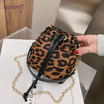 

Fashion Drawstring Bucket Messenger Bag Women Zebra Leopard Pattern Chain Shoulder Crossbody Handbag Purse Pouch for Lady Girls