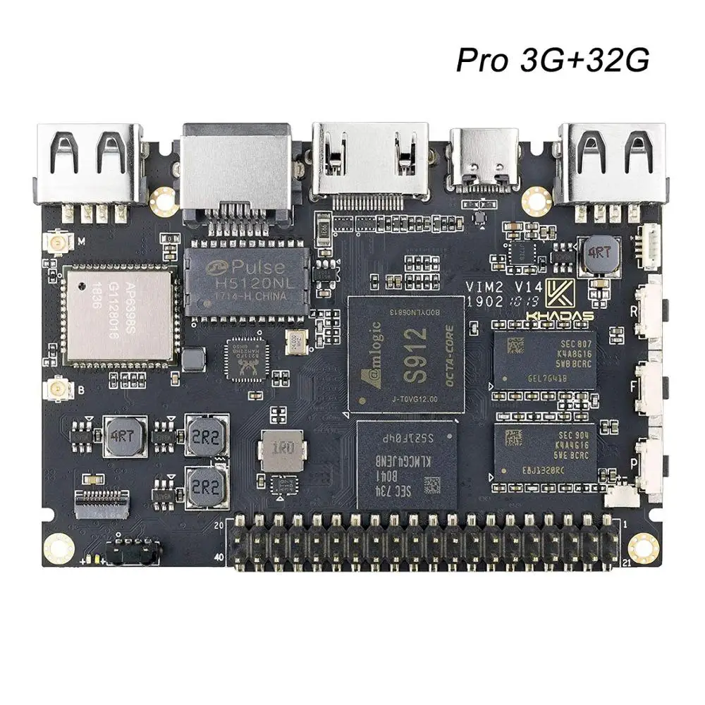 Pro AiSpark Khadas VIM2 Basic/Pro/Max Amlogic S912 1,5 ГГц 64 бит Восьмиядерный ARM Cortex-A53 750 МГц ARM Mali-T820MP3 GPU SBC - Комплект: Pro
