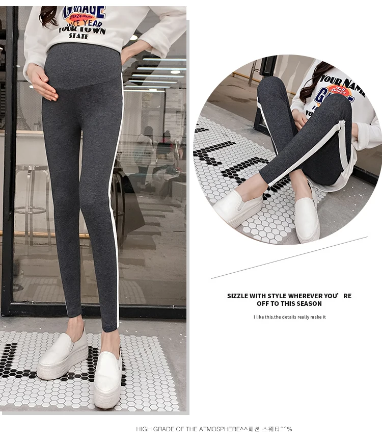 Gestantes Side Stripe Casual Skinny Leggings Gravidez Roupa de Maternidade