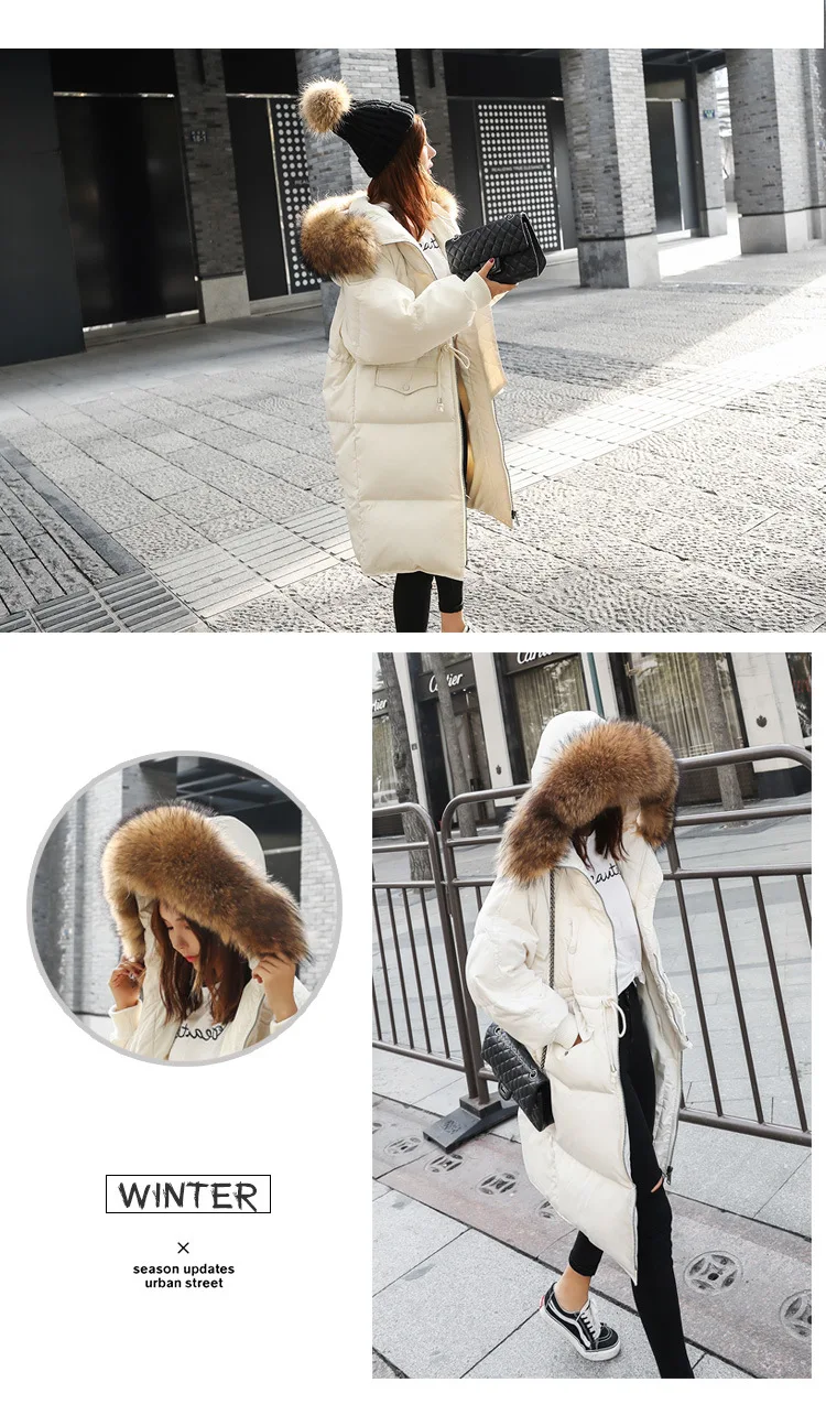 Стиль, Южная Корея, Dongdaemun, пуховик, женский, средней длины, выше колена, с завязками на талии, обнимает, большой размер, свободный крой, Padd