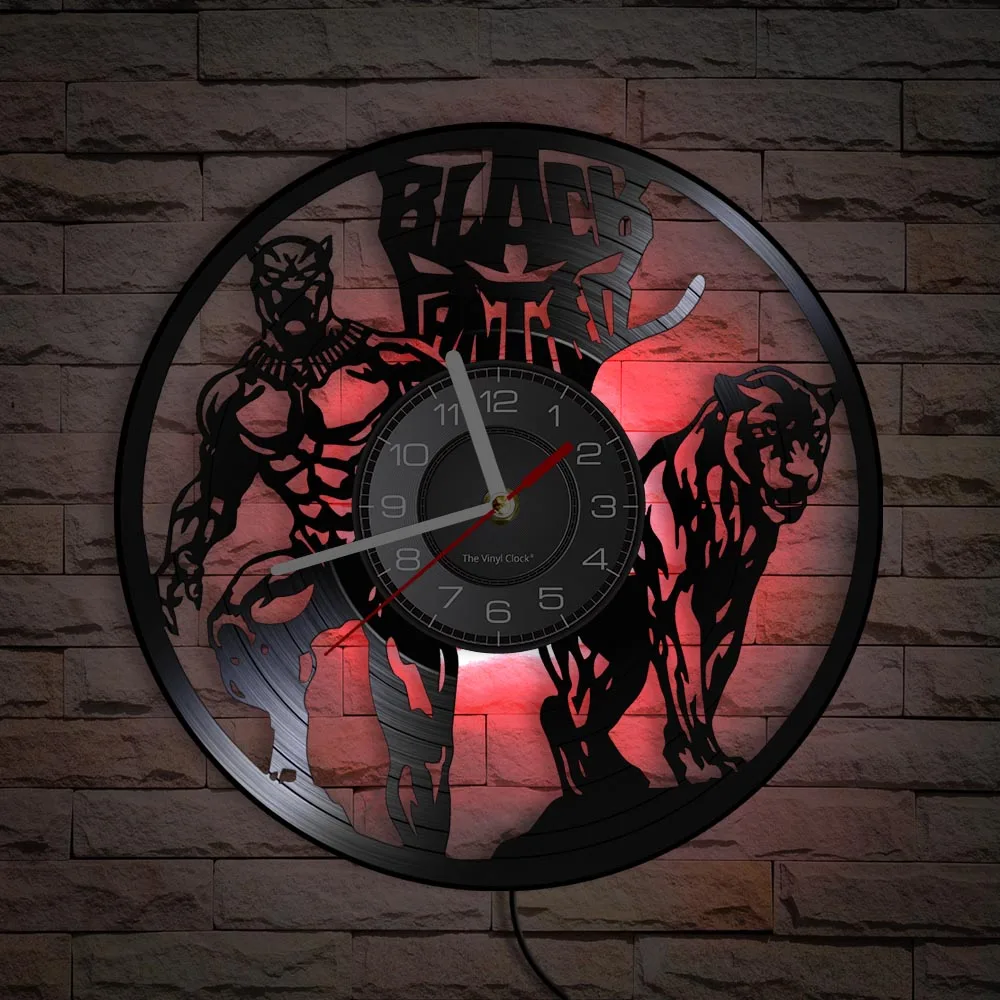 Wakanda Forever Panther Superhero Inspired Vinyl Record Wall Clock Silent Non Ticking Timepieces Retro Wall Watch For Kids Room 5