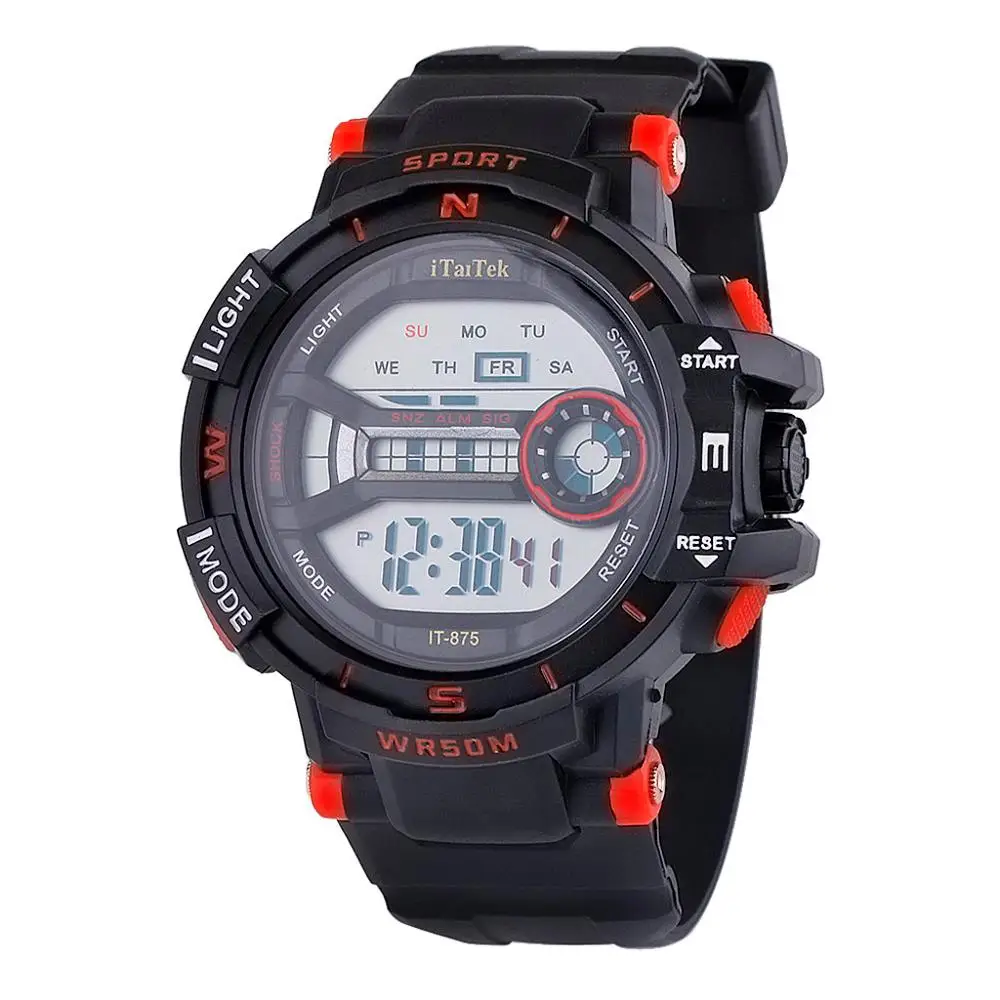 Itaitek Детские часы водонепроницаемые Детские Многофункциональные цифровые часы фосфоресцирующие высококачественные пластиковые наручные часы-браслет Q1 - Цвет: Red