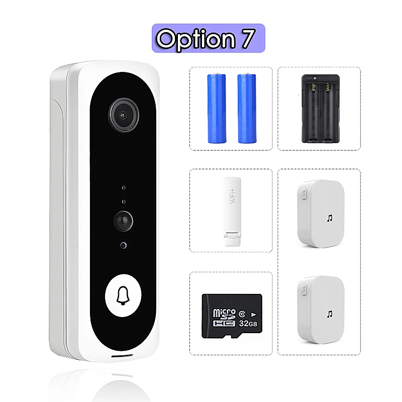 Option 7 FCCWO V20 умный WiFi видео дверной звонок камера визуальный домофон с колокольчиком ночного видения IP дверной звонок беспроводная домашняя камера безопасности - Цвет: Option 7