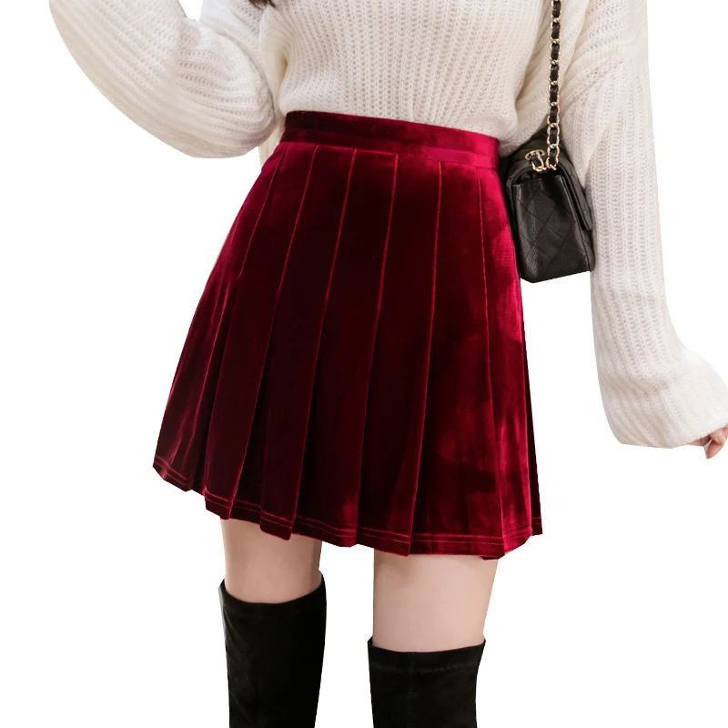 

2021 New Autumn And Winter Elegant Temperament Velvet Pleated Mini Skirt Women High-Waist A-Line Short Skirts Fashion All-Match