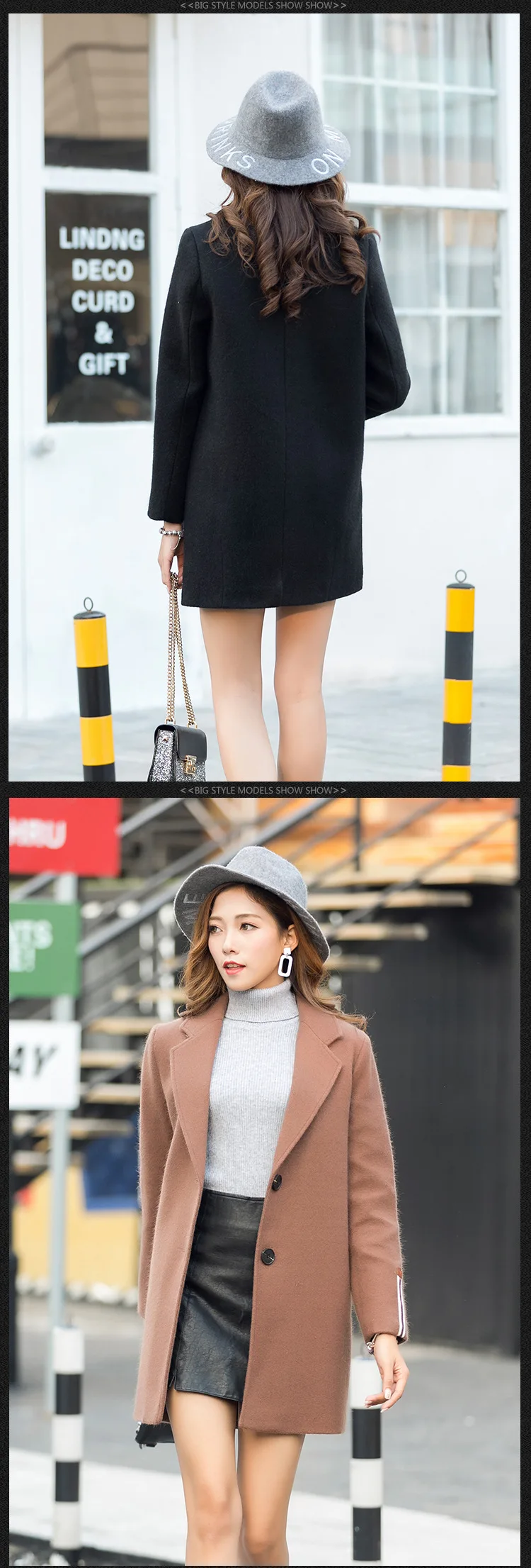 Осенне-зимние короткие сапоги только ni шерстяное пальто для похудения Slim Fit фотосессии с моделью