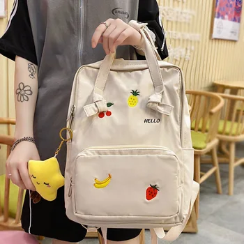 

Lovely fruit embroidered waterproof nylon Women Backpack Schoolbag for teenage girl Rope knot Small backpack Portable Travel bag