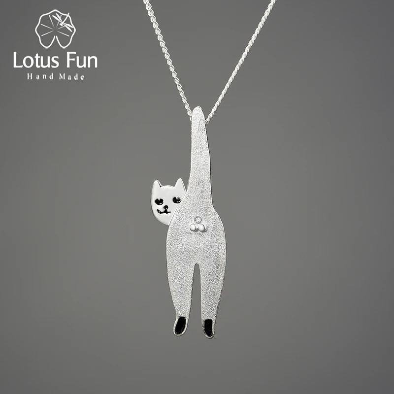 Collana Lotus Fun In Argento 925 Con Gatto E Sfera: Fatto A Mano, Lunghezza 43 Cm