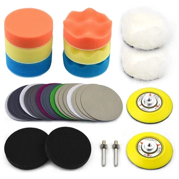 

3 Inch Car Polishing Sponge Pad Kit,1/4 Inch Handle Back Pad + Soft Interface Pad + Wool Cushion Pad for Polishing