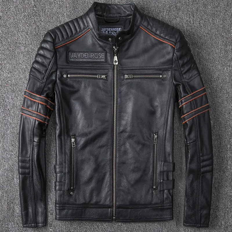 

Spring Autumn 100% Genuine Leather Jacket Men Streetweaar Real Leather Coat Moto Biker Vintage Cow Leather Jackets LW2773