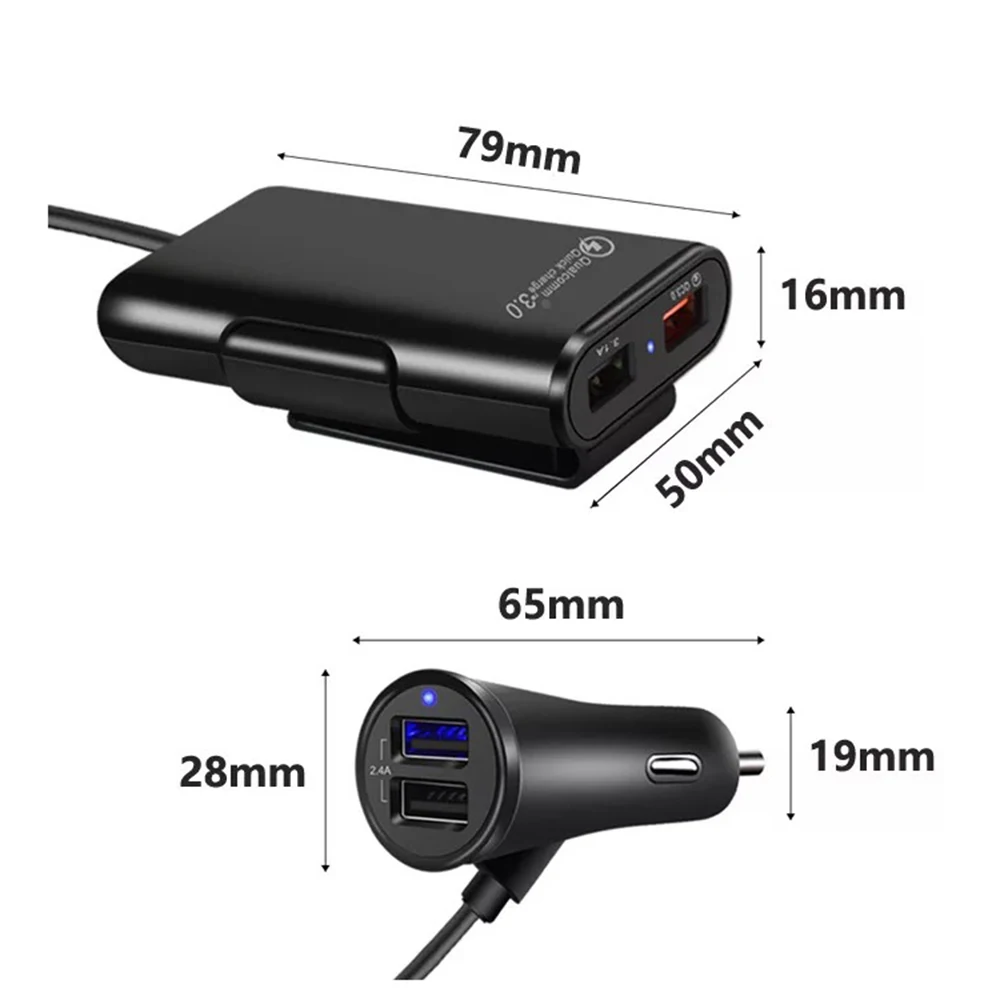 4 порта быстрая 3,0+ 2.4A+ 3.1A USB Автомобильное зарядное устройство Универсальный USB Быстрый адаптер с 5.6ft удлинитель Кабель для MPV автомобильный телефон