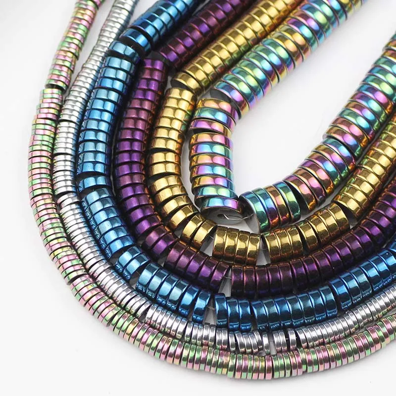 Natural Stone Flat Round Hematite Beads 3/4/6/8mm charms Loose Spacer Beads For Jewelry Making DIY bracelet Necklace Accessories