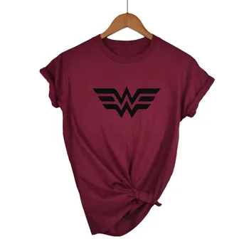 

High Quality Elastic Cotton Women T-shirt Anime Wonder Woman T Shirt Superhero Tee Femme Printed Harajuku Manga Tshirt
