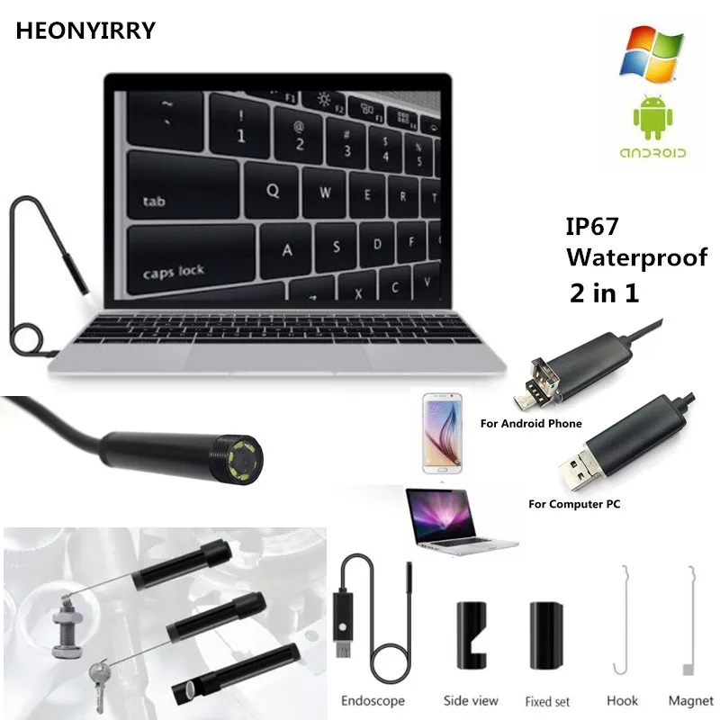 Водонепроницаемый USB кабель 5 мм 7 1 м 2 10 6 светодиосветодиодный эндоскоп для Android 1/9