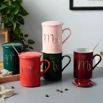 

High quality Color glaze mug with spoon lid,cup Mug,Juice Lemon lovers cup Flower Tea Set Coffee Cup,Water Drinkware