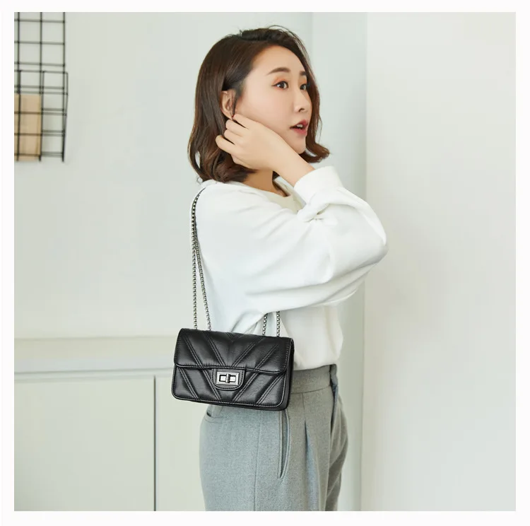 Mini Quilted Leather Double Flap Handbag 2019 New Luxury Designer Women's Chain Shoulder Bags Classic Crossbody Flap Purse Black (20)